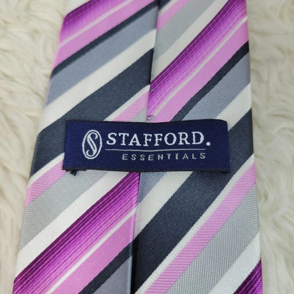 Stafford Striped Necktie Men's Pink Gray White Print Wedding‎ Suit Polyester Tie